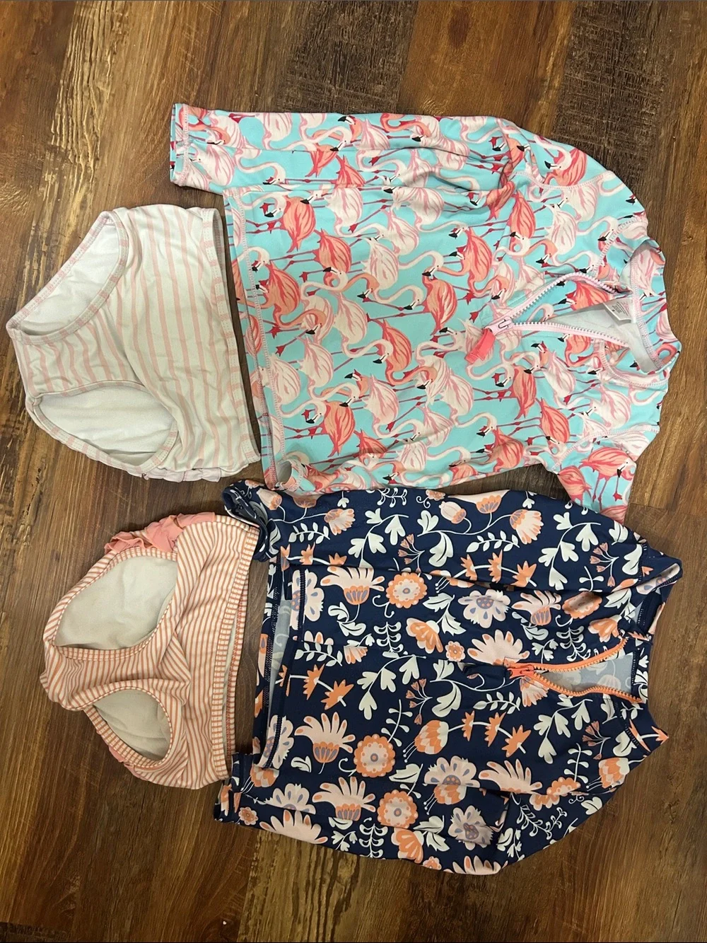 Ruffle Butts Turquoise Flamingo & Navy Floral Girls' Rashguard Set
